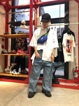 「WHITELAND（ホワイトランド）のアイテム（ボディバッグ/ウエストポーチ）」を使った、RIKIKYAさん（メンズ・168cm）の夏コーディネート