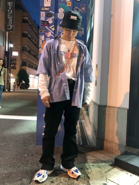 「DANKE SCHON（ダンケシェーン）のDankeSchone/ダンケシェーン/Stripe Albert S/S SHIRTS(ショートスリーブシャツ)（シャツ/ブラウス）」を使った、RIKIKYAさん（メンズ・168cm）の夏コーディネート