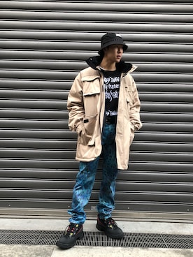 「WHITELAND（ホワイトランド）のアイテム（ミリタリージャケット）」を使った、RIKIKYAさん（メンズ・168cm）の秋コーディネート