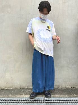 「KaneZ（ケインズ）のアイテム（Tシャツ/カットソー）」を使った、RIKIKYAさん（メンズ・168cm）の夏コーディネート
