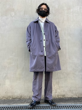 「WHITELAND（ホワイトランド）のWHITELAND/ホワイトランド/Stitch coat/ステッチコート（ステンカラーコート）」を使った、RIKIKYAさん（メンズ・168cm）の冬コーディネート