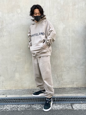 「WHITELAND（ホワイトランド）のWHITELAND/ホワイトランド/プリントパーカー（パーカー）」を使った、RIKIKYAさん（メンズ・168cm）の冬コーディネート