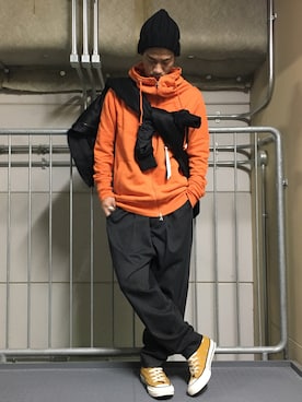 「Lui's（ルイス）のアイテム（ニットキャップ/ビーニー）」を使った、fukudayさん（メンズ・173cm）の冬コーディネート