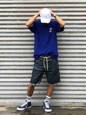 「Lui's（ルイス）のアイテム（キャップ）」を使った、fukudayさん（メンズ・173cm）の夏コーディネート