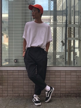 「lot holon（ロットホロン）のアイテム（スラックス）」を使った、fukudayさん（メンズ・173cm）の夏コーディネート