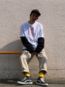 「STAMPD（スタンプド）のアイテム（帽子）」を使った、fukudayさん（メンズ・173cm）の春コーディネート