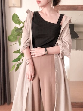 「秋のカフェオレコーデ」｜「アイテム（シャツワンピース）」を使った、mocoさん（レディース・155cm）の秋コーディネート
