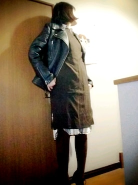 「シャツワンピ」｜「アイテム（ライダースジャケット）」を使った、ikuko0719さん（レディース・169cm）の冬コーディネート