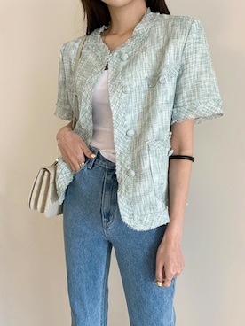 「アイテム（ノーカラージャケット）」を使った、Jewelobeさん（レディース・164cm）の夏コーディネート