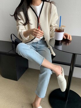 「アイテム（ノーカラージャケット、ホワイト系）」を使った、Jewelobeさん（レディース・160cm）の秋コーディネート