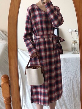 ワンピース レッド 赤色系 チェック柄 コーディネート Zozotown