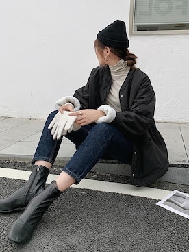 「ショートブルゾン」｜「アイテム（ナイロンジャケット）」を使った、Jewelobeさん（レディース・155cm）の秋コーディネート