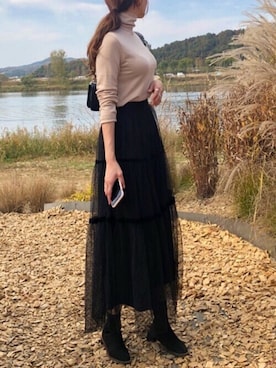 「ティアードスカート」｜Jewelobeさん（レディース・160cm）の冬コーディネート