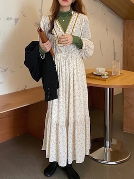 「レトロワンピース」｜「アイテム（その他）」を使った、Jewelobeさん（レディース・157cm）の冬コーディネート