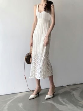 「透かし編みニット」｜Jewelobeさん（レディース・155cm）の夏コーディネート