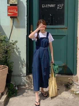 「エプロンワンピース」｜「アイテム（その他）」を使った、Jewelobeさん（レディース・158cm）の夏コーディネート