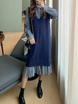 「アイテム（ワンピース、ブルー系）」を使った、Jewelobeさん（レディース・157cm）の冬コーディネート