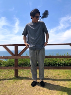 「Steven Alan」｜「アイテム（スリッポン）」を使った、かかおかさん（メンズ・176cm）の夏コーディネート