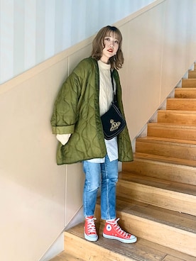 「コンバース ハイカット」｜「アイテム（ブルゾン）」を使った、サトムラさん（レディース・163cm）の冬コーディネート