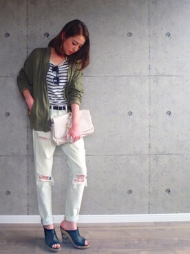 「ボーイフレンドデニム」｜「アイテム（ブルゾン）」を使った、Lisa k Tamagawaさん（レディース・153cm）の春コーディネート