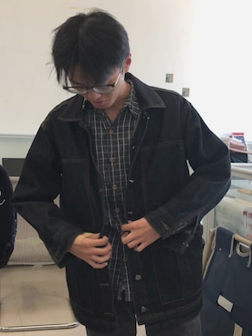 「LAP（ラップ）のアイテム（デニムジャケット）」を使った、珍茜iさん（メンズ・175cm）の秋コーディネート