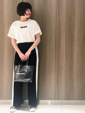「CONVERSE TOKYO（コンバーストウキョウ）のCONVERSE TOKYO/コンバーストウキョウ CONVERSEテープTシャツ（Tシャツ/カットソー、ホワイト系）」を使った、mai さん（レディース・166cm）の春コーディネート