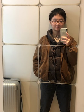 「無印良品（ムジルシリョウヒン）のアイテム（その他アウター）」を使った、中山ひろきさん（レディース・160cm）の秋コーディネート