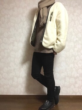 「PUBLIC TOKYO（パブリックトウキョウ）のアイテム（スリッポン）」を使った、Naokiさん（メンズ・177cm）の冬コーディネート