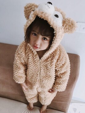「5（ファイブ）のアイテム（オールインワン・サロペット）」を使った、小书子4さん（キッズ・90cm）の秋コーディネート