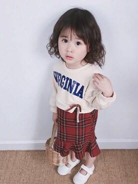 「5（ファイブ）のアイテム（ワンピース/ドレス）」を使った、小书子4さん（キッズ・90cm）の冬コーディネート