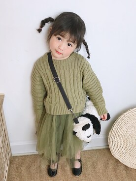 「5（ファイブ）のアイテム（ワンピース/ドレス）」を使った、小书子4さん（キッズ・90cm）の冬コーディネート