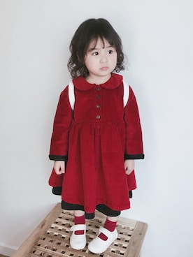 「5（ファイブ）のアイテム（スカート）」を使った、小书子4さん（キッズ・90cm）の春コーディネート