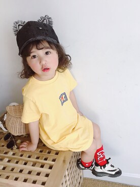 「5（ファイブ）のアイテム（ワンピース/ドレス）」を使った、小书子4さん（キッズ・90cm）の春コーディネート