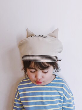 「5（ファイブ）のアイテム（ハンチング/ベレー帽）」を使った、小书子4さん（キッズ・90cm）の春コーディネート