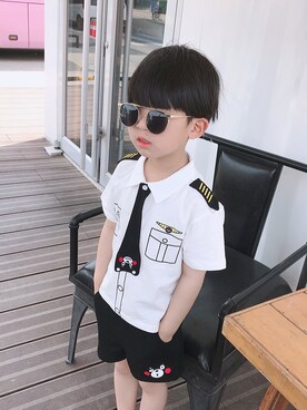 「5（ファイブ）のアイテム（その他トップス）」を使った、小书子4さん（キッズ・110cm）の春コーディネート