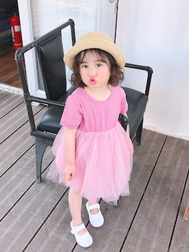 「5（ファイブ）のアイテム（スカート）」を使った、小书子4さん（キッズ・100cm）の春コーディネート