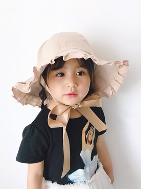 「5（ファイブ）のアイテム（帽子）」を使った、小书子4さん（キッズ・100cm）の夏コーディネート