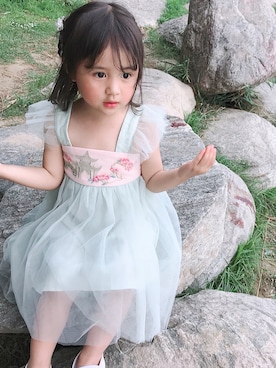 「5（ファイブ）のアイテム（スカート）」を使った、小书子4さん（キッズ・100cm）の夏コーディネート