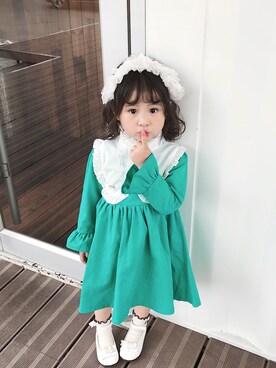 「5（ファイブ）のアイテム（ワンピース/ドレス）」を使った、小书子4さん（キッズ・92cm）の夏コーディネート