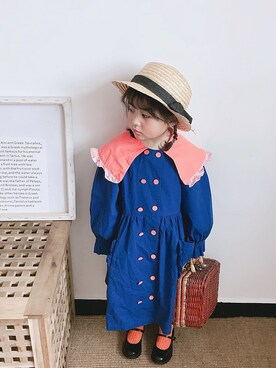 「5（ファイブ）のアイテム（ワンピース/ドレス）」を使った、小书子4さん（キッズ・100cm）の春コーディネート