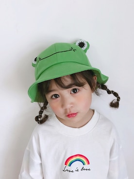 「5（ファイブ）のアイテム（帽子）」を使った、小书子4さん（キッズ・100cm）の春コーディネート