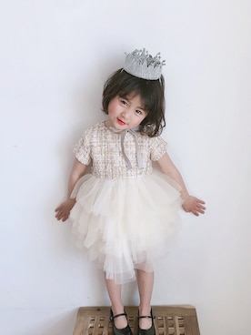 「5（ファイブ）のアイテム（スカート）」を使った、小书子4さん（キッズ・100cm）の春コーディネート