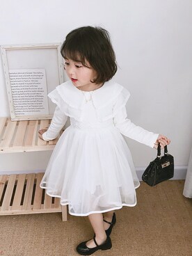 「5（ファイブ）のアイテム（スカート）」を使った、小书子4さん（キッズ・100cm）の春コーディネート