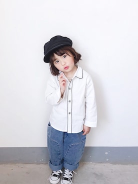 「5（ファイブ）のアイテム（トップス）」を使った、小书子4さん（キッズ・100cm）の春コーディネート