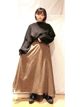 「earth music&ecology（アースミュージックアンドエコロジー）のアイテム（ニット/セーター、ブラック系）」を使った、◎saki◎さん（レディース・150cm）の秋コーディネート