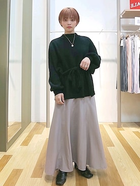 「earth music&ecology（アースミュージックアンドエコロジー）のアイテム（ニット/セーター、ブラック系）」を使った、◎saki◎さん（レディース・150cm）の冬コーディネート