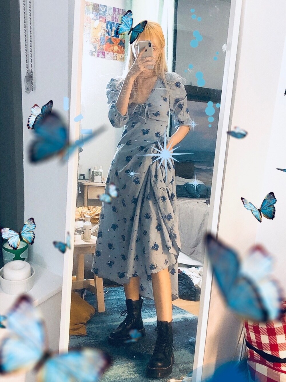 「FREE PEOPLEのアイテム（ワンピース/ドレス、ブルー系）」を使った、塔酱wさん（レディース・174cm）の春コーディネートの1枚目の写真