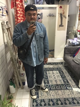 「PUMA（プーマ）のアイテム（ハンチング/ベレー帽）」を使った、肥宅血案さん（メンズ・175cm）の秋コーディネート