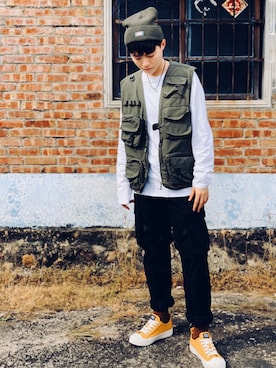 「KANGOL（カンゴール）のアイテム（シューズ）」を使った、杜庭Ericさん（メンズ・166cm）の冬コーディネート