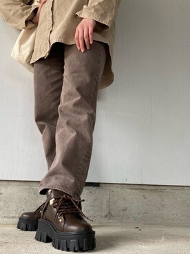 「MOUSSY（マウジー）のPLAIN JEANS COLOR STRAIGHT（デニムパンツ、ブラウン系）」を使った、manatsu*さん（レディース・166cm）の春コーディネート